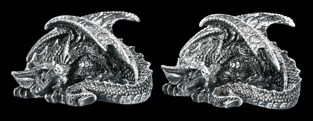 Drachen Figuren 2er Set - Silberner Nachtstern 3 Drachen Figuren 2er Set - Silberner Nachtstern