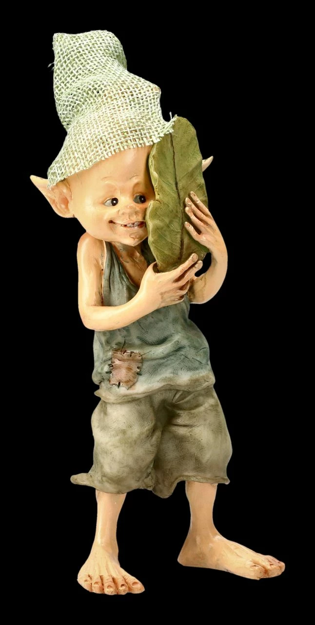 Pixie Kobold Figur Versteckt Sich Hinter Blatt 3 Pixie Kobold Figur Versteckt Sich Hinter Blatt