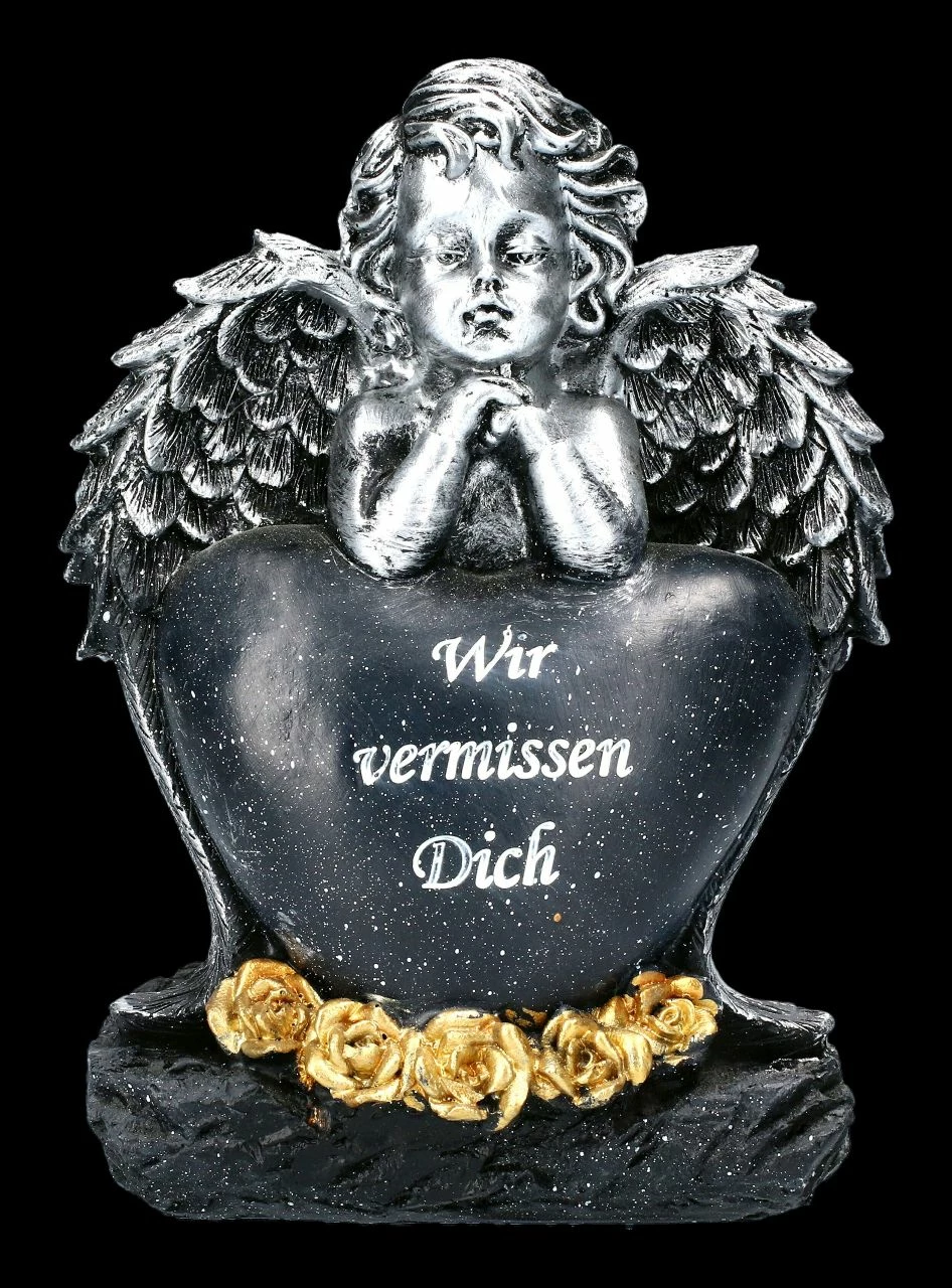Grabengel Mit Schwarzem Herz - Wir Vermissen Dich 4 Grabengel Mit Schwarzem Herz - Wir Vermissen Dich – Bild 2