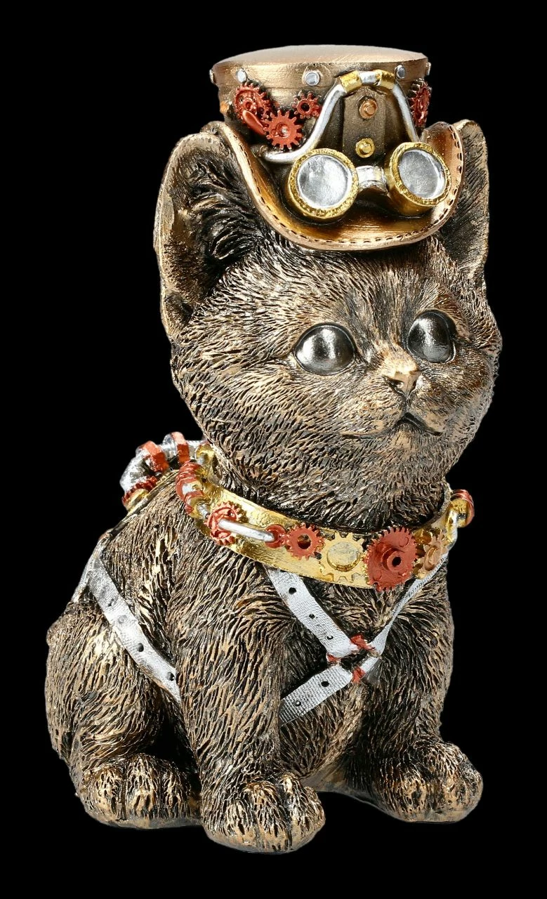 Katzen Figur - Steampunk Kitty Mit Zylinder 3 Katzen Figur - Steampunk Kitty Mit Zylinder