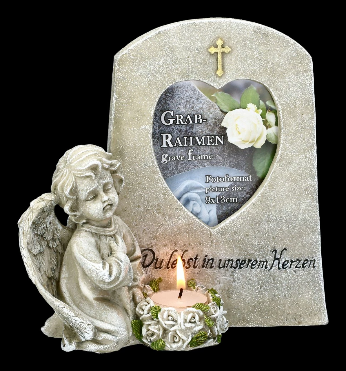 Grabengel Figur Mit Bilderrahmen Und Teelicht 6 Grabengel Figur Mit Bilderrahmen Und Teelicht – Bild 4