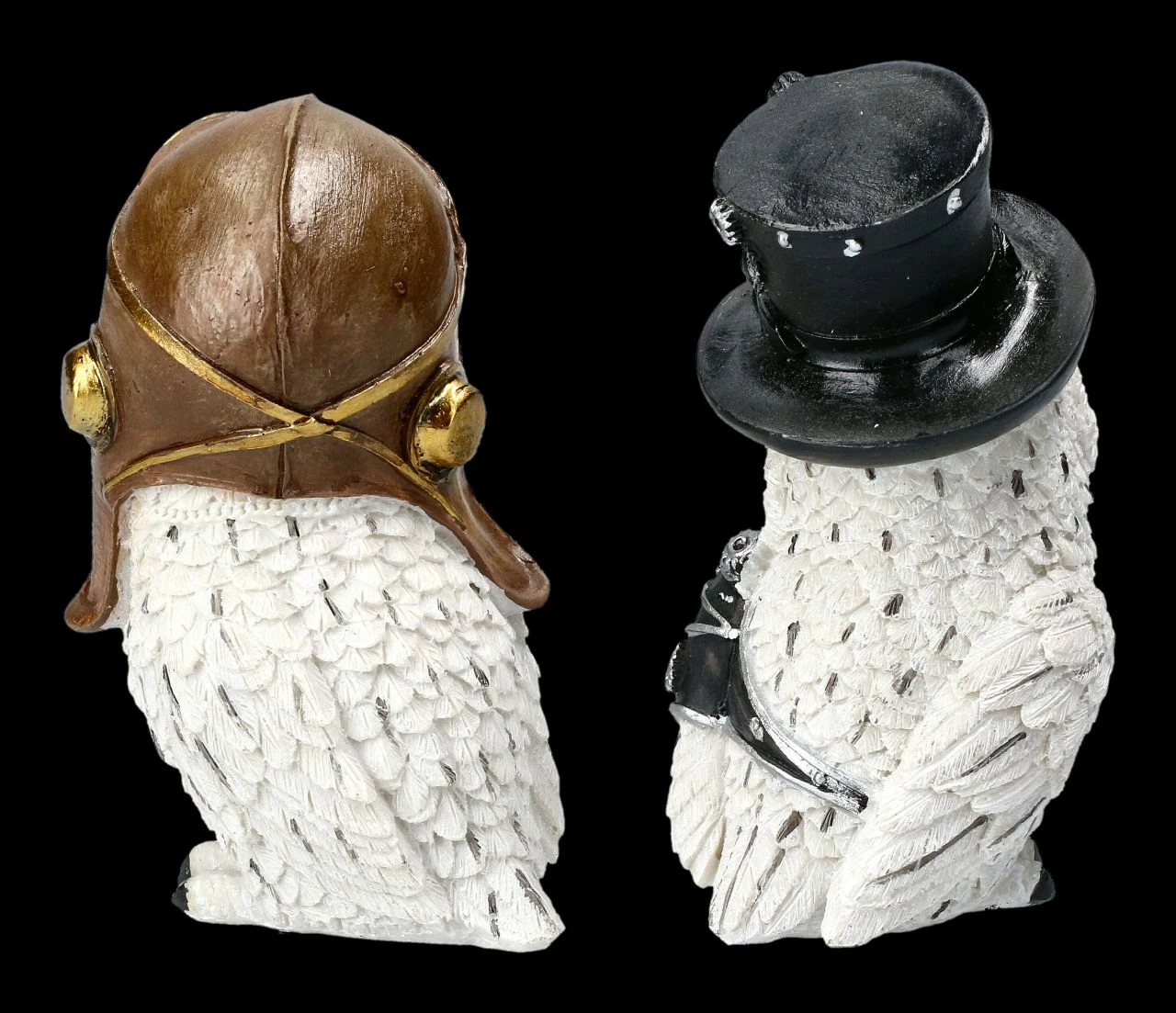 Schneeeulen Figuren Set - Fliegerhaube & Zylinder 5 Schneeeulen Figuren Set - Fliegerhaube & Zylinder – Bild 3