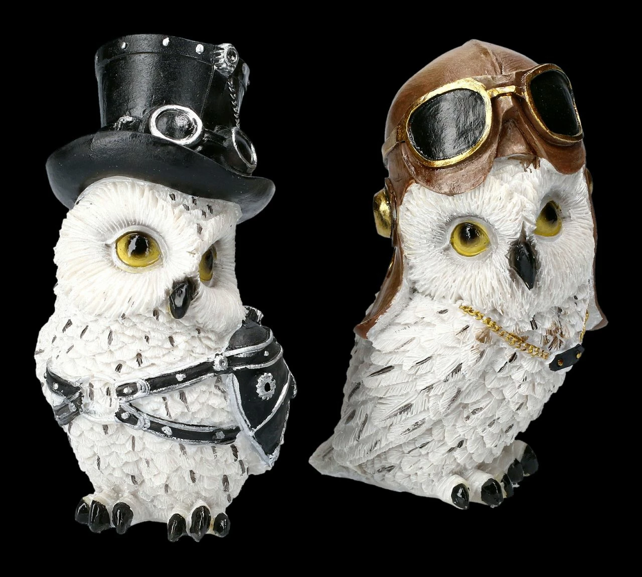 Schneeeulen Figuren Set - Fliegerhaube & Zylinder 4 Schneeeulen Figuren Set - Fliegerhaube & Zylinder – Bild 2