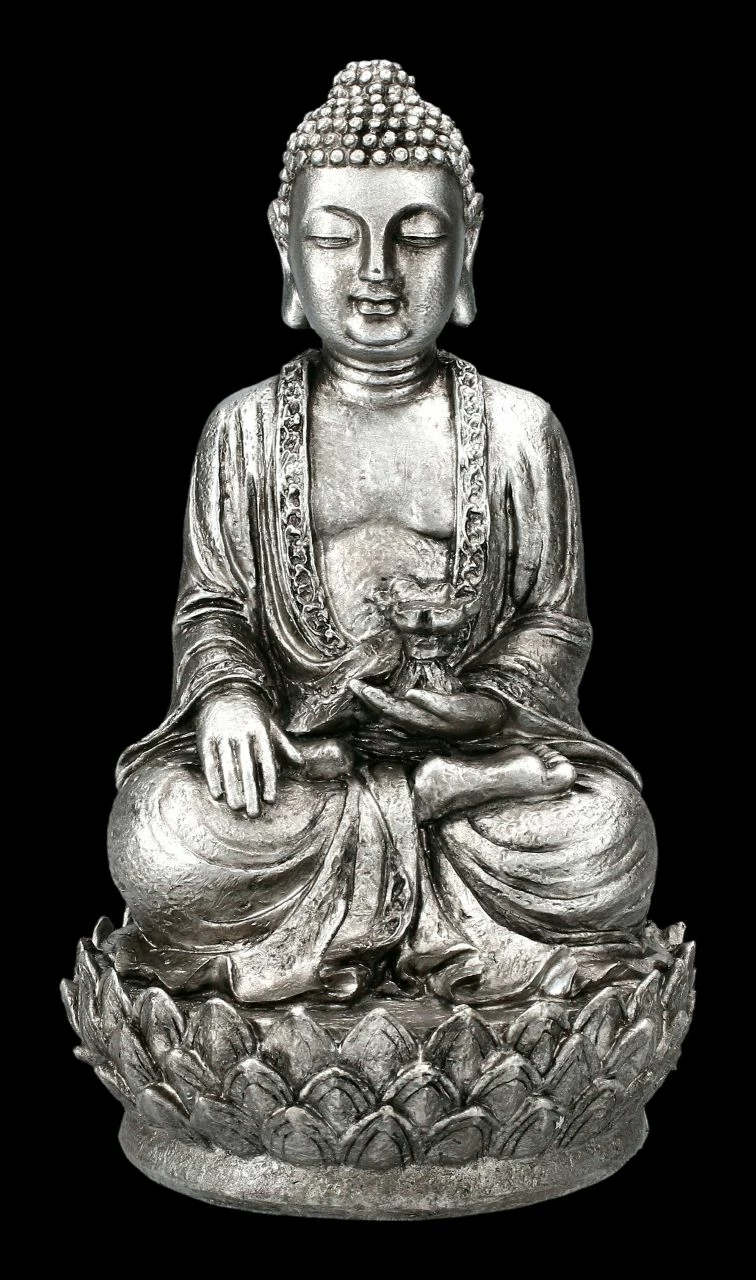 Buddha Figur Silberfarben Auf Lotus 3 Buddha Figur Silberfarben Auf Lotus