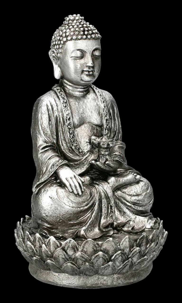 Buddha Figur Silberfarben Auf Lotus 4 Buddha Figur Silberfarben Auf Lotus – Bild 2