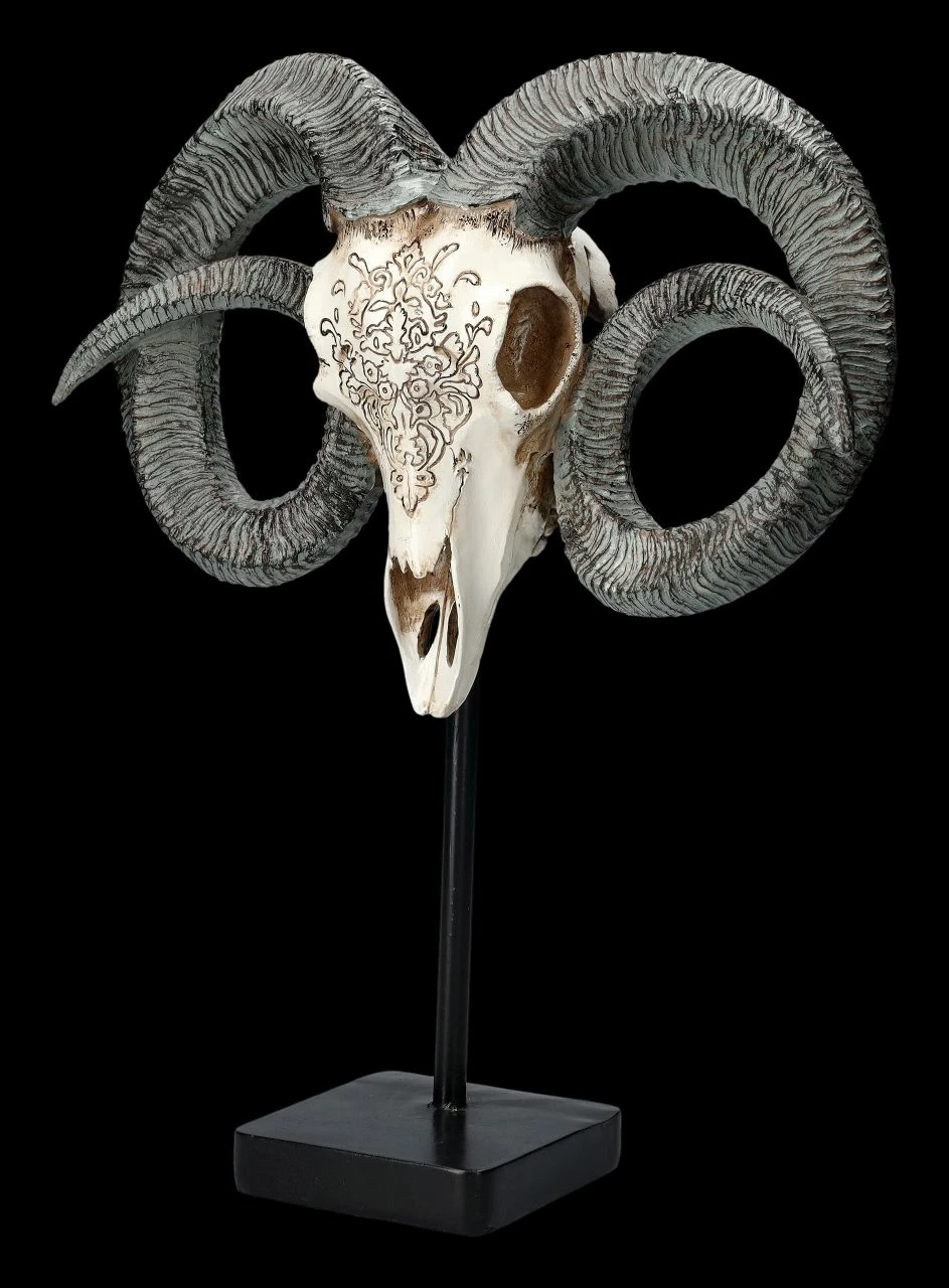 Widder Totenkopf - Verziert Mit Ständer 5 Widder Totenkopf - Verziert Mit Ständer – Bild 3