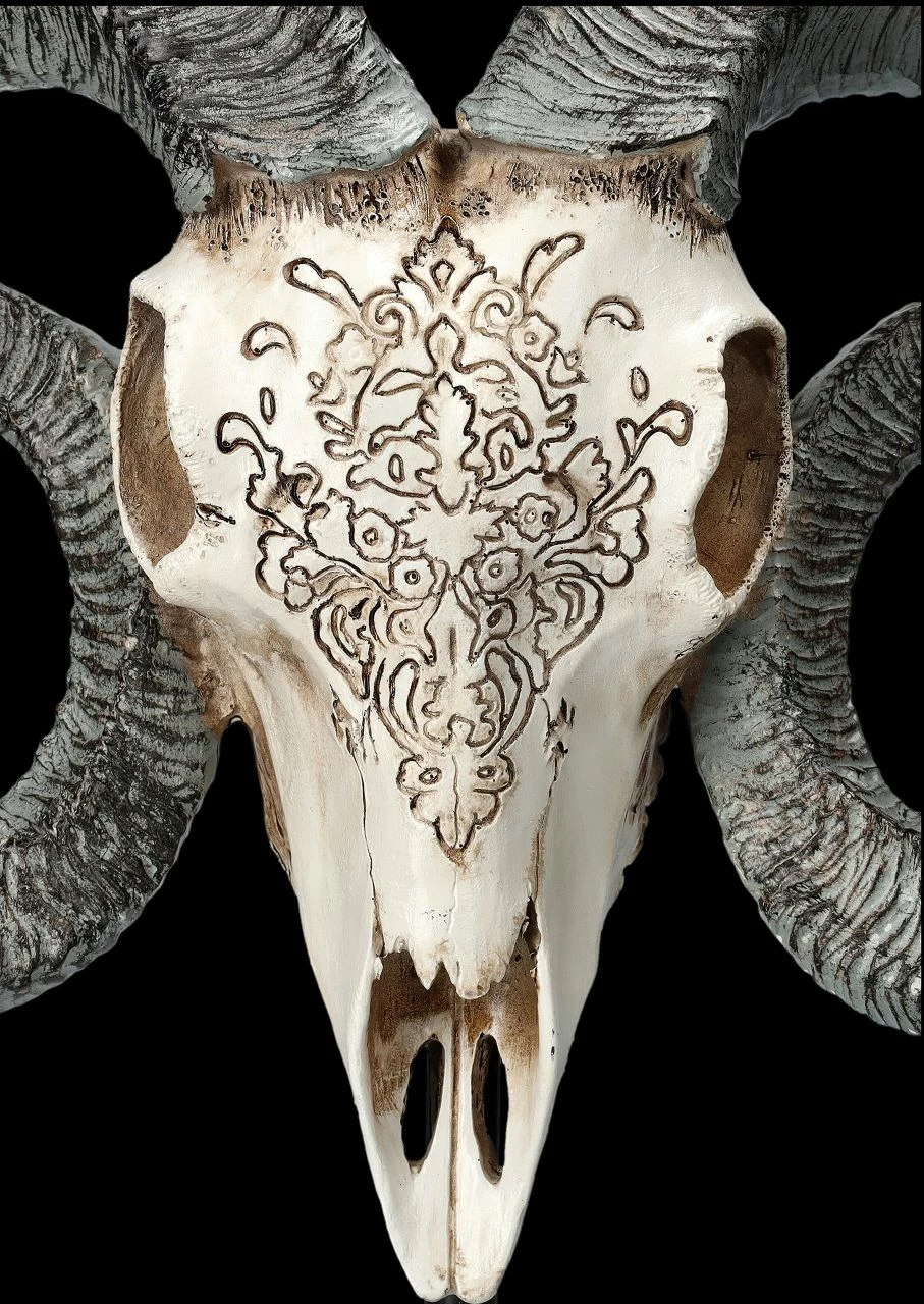 Widder Totenkopf - Verziert Mit Ständer 9 Widder Totenkopf - Verziert Mit Ständer – Bild 7