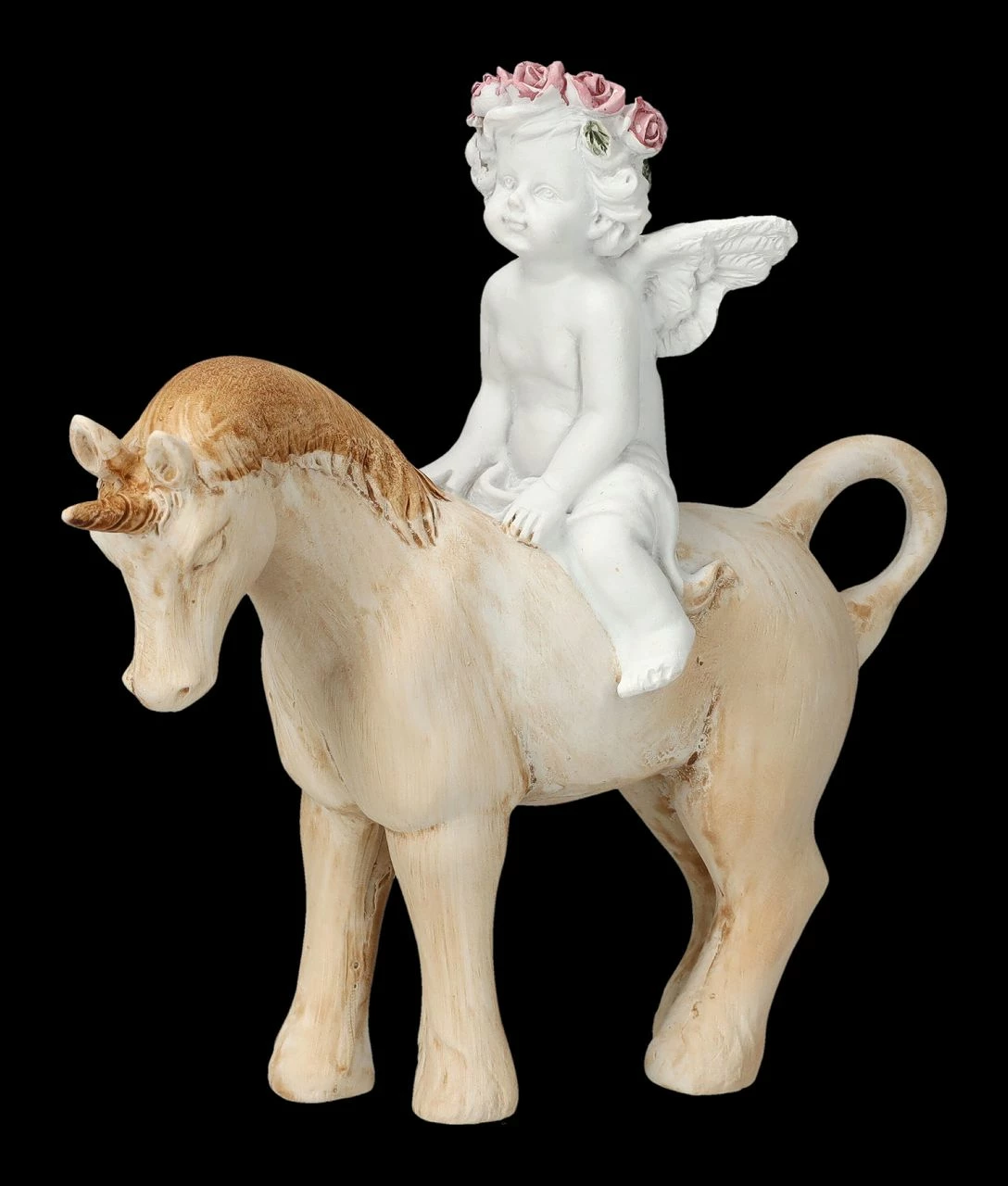 Engel Figur - Putte Auf Einhorn 3 Engel Figur - Putte Auf Einhorn