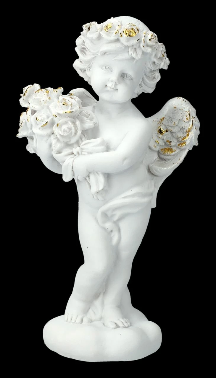 Engel Figur - Putte Mit Rosenstrauß 3 Engel Figur - Putte Mit Rosenstrauß