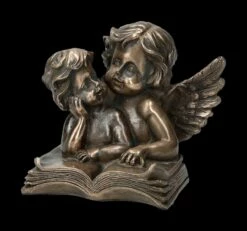 Engel Figur - Putten Auf Buch Bronziert