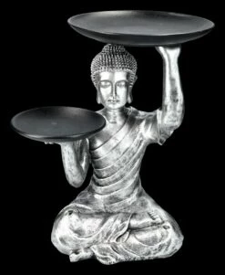 Buddha Figur Als Butler Silberfarben