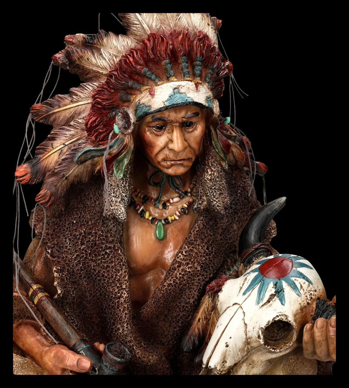 Indianer Figur - Häuptling Mit Friedenspfeife Groß 9 Indianer Figur - Häuptling Mit Friedenspfeife Groß – Bild 7