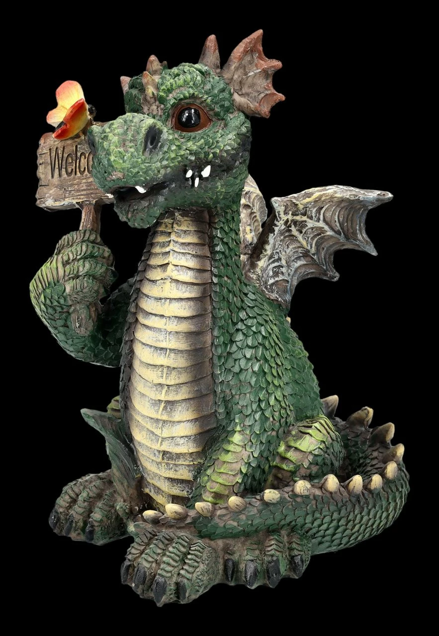 Drachen Figur Grün Mit Welcome Schild 5 Drachen Figur Grün Mit Welcome Schild – Bild 3