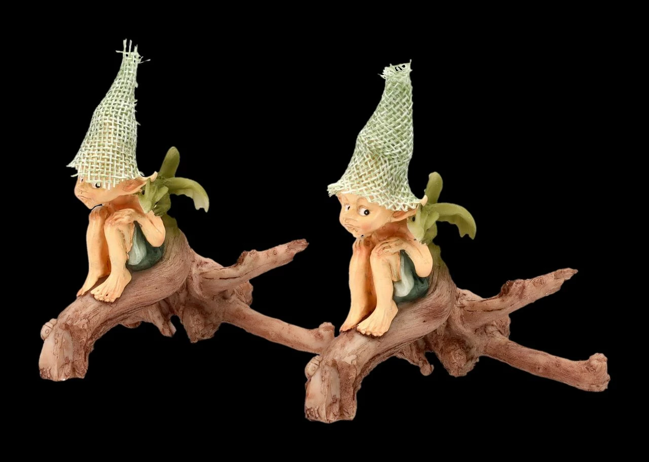 Pixie Kobold Figur Mit Drache Auf Baum - 2er Set 3 Pixie Kobold Figur Mit Drache Auf Baum - 2er Set