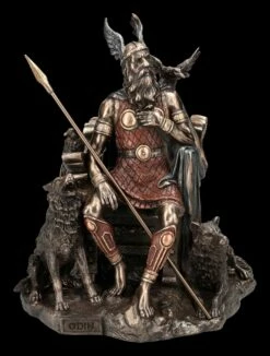 Odin Figur Mit Wölfen Und Rabe Auf Thron