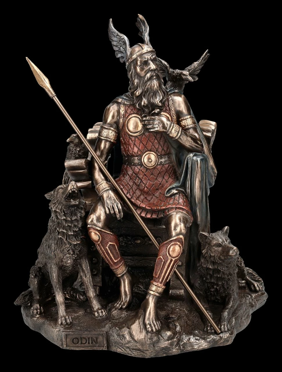 Odin Figur Mit Wölfen Und Rabe Auf Thron 3 Odin Figur Mit Wölfen Und Rabe Auf Thron