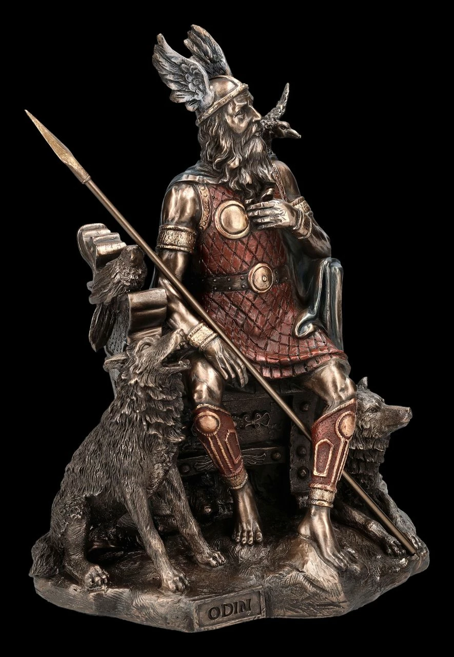 Odin Figur Mit Wölfen Und Rabe Auf Thron 4 Odin Figur Mit Wölfen Und Rabe Auf Thron – Bild 2