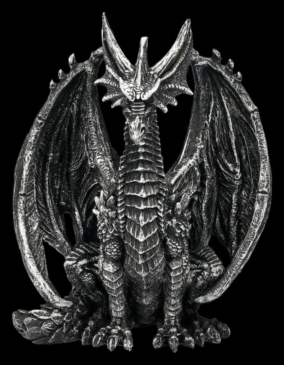 Drachen Figur - Wächter Silberfarben 3 Drachen Figur - Wächter Silberfarben