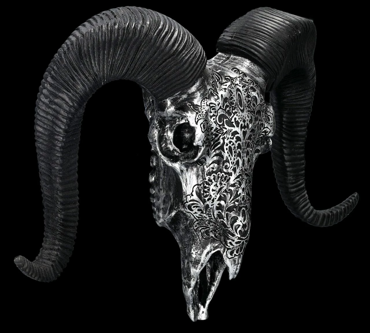 Wandrelief - Widderschädel Mit Verzierungen Mittel Silber 6 Wandrelief - Widderschädel Mit Verzierungen Mittel Silber – Bild 4