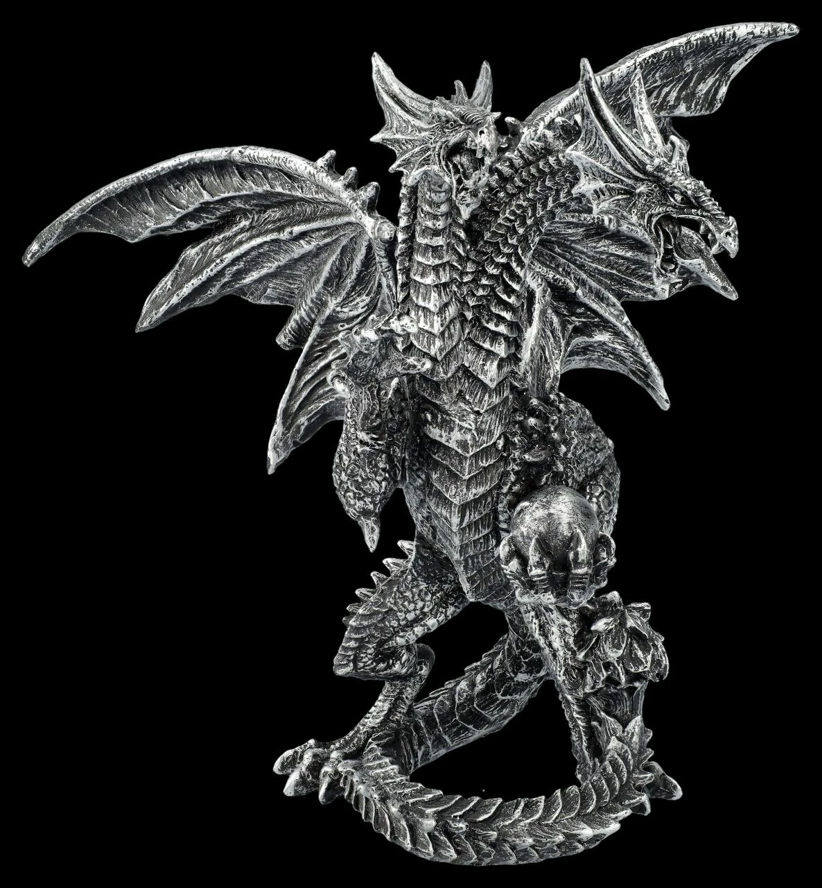 Drachenfigur Silber - Zweiköpfige Hydra 3 Drachenfigur Silber - Zweiköpfige Hydra
