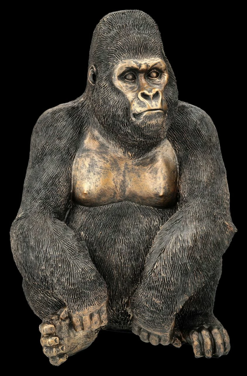 Gorilla Figur Sitzend - Bronzefarben 3 Gorilla Figur Sitzend - Bronzefarben