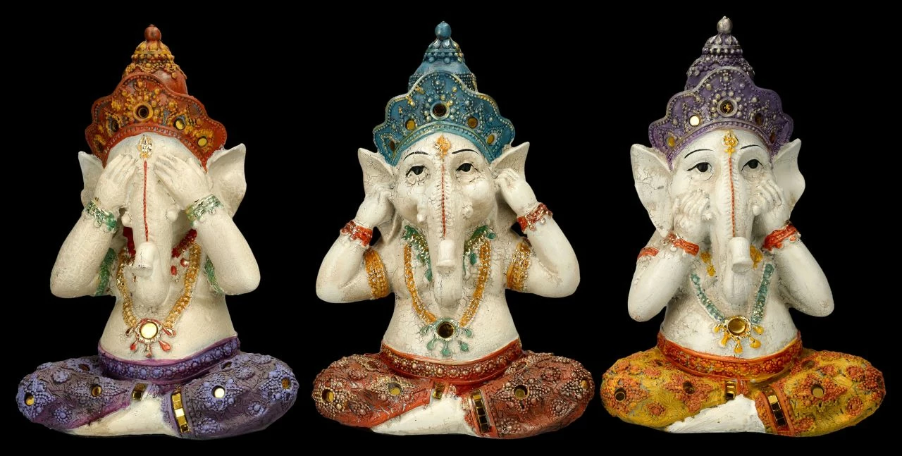 Ganesha Figuren Handbemalt 3er Set - Nichts Böses 3 Ganesha Figuren Handbemalt 3er Set - Nichts Böses