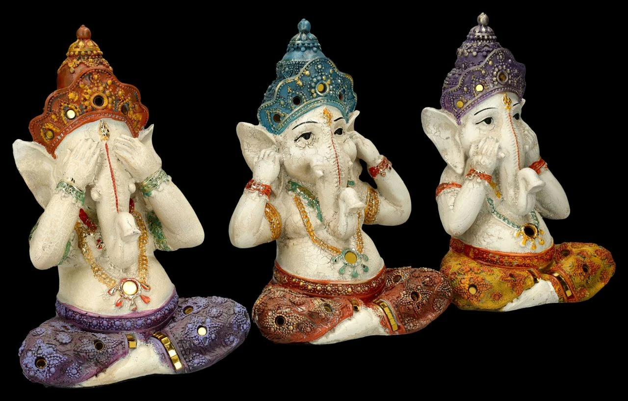 Ganesha Figuren Handbemalt 3er Set - Nichts Böses 4 Ganesha Figuren Handbemalt 3er Set - Nichts Böses – Bild 2