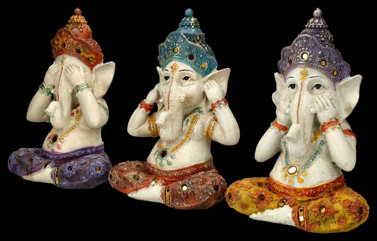 Ganesha Figuren Handbemalt 3er Set - Nichts Böses 5 Ganesha Figuren Handbemalt 3er Set - Nichts Böses – Bild 3
