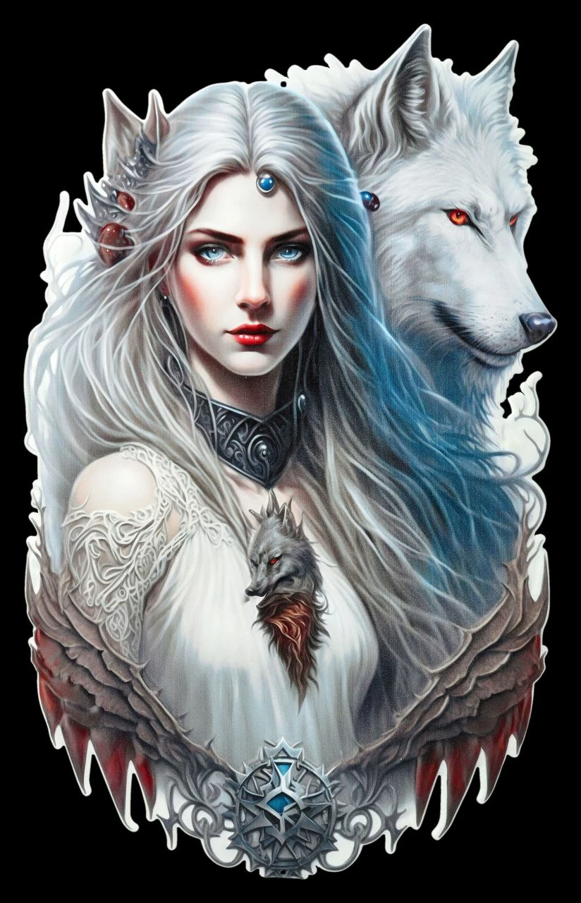 Blechschild - Magierin Mit Wolf 3 Blechschild - Magierin Mit Wolf