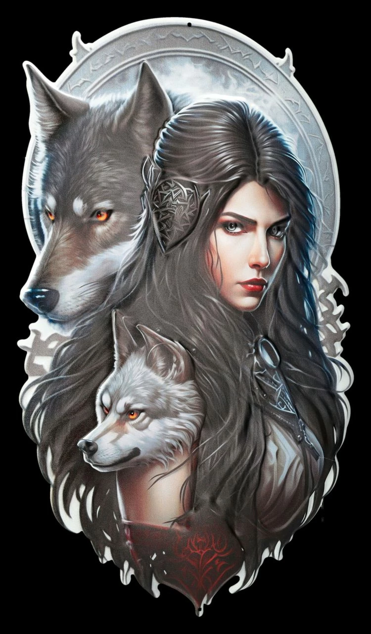 Blechschild - Düstere Kriegerin Mit Wölfen 4 Blechschild - Düstere Kriegerin Mit Wölfen – Bild 2