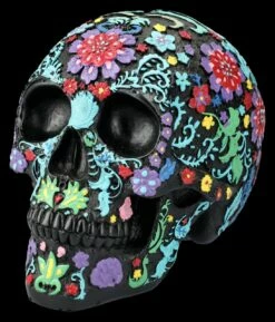 Totenkopf Figur Schwarz Mit Buntem Blumenmuster -FIGUREN Verkäufe 2D FS26684 Totenkopf Figur schwarz mit buntem Blumenmuster 6 1280x1280