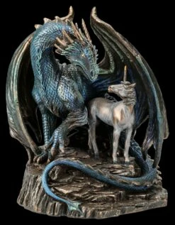 Drachenfigur Mit Einhorn - Protector Of Magick - Bronziert