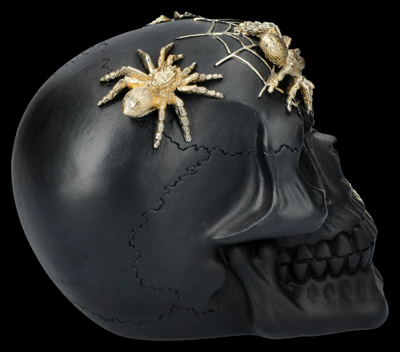 Totenkopf Figur Schwarz-gold Mit Spinnen 7 Totenkopf Figur Schwarz-gold Mit Spinnen – Bild 5