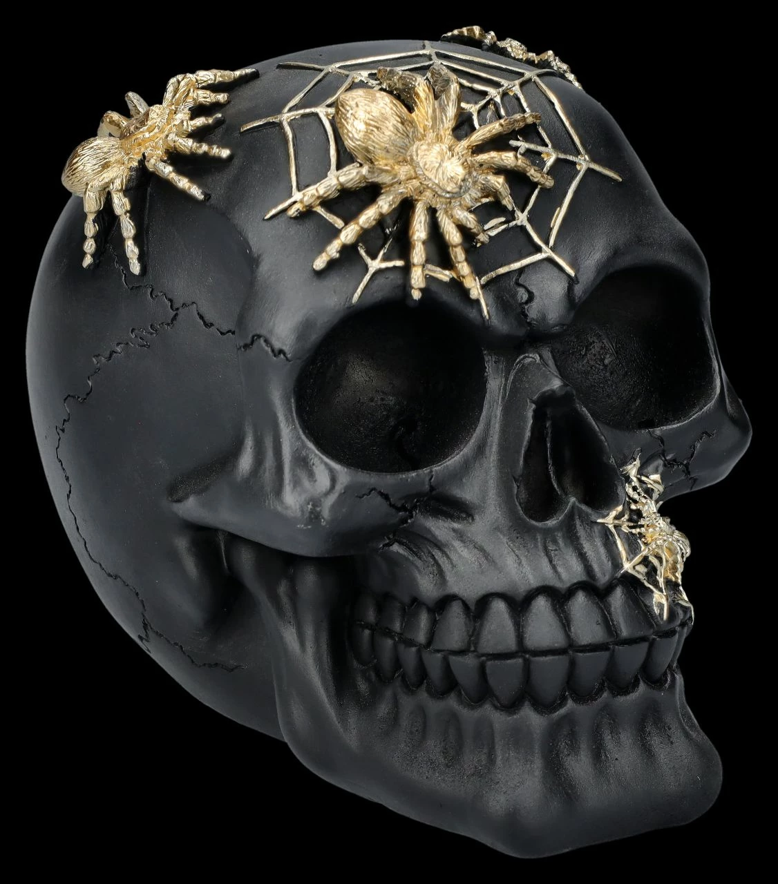 Totenkopf Figur Schwarz-gold Mit Spinnen 3 Totenkopf Figur Schwarz-gold Mit Spinnen