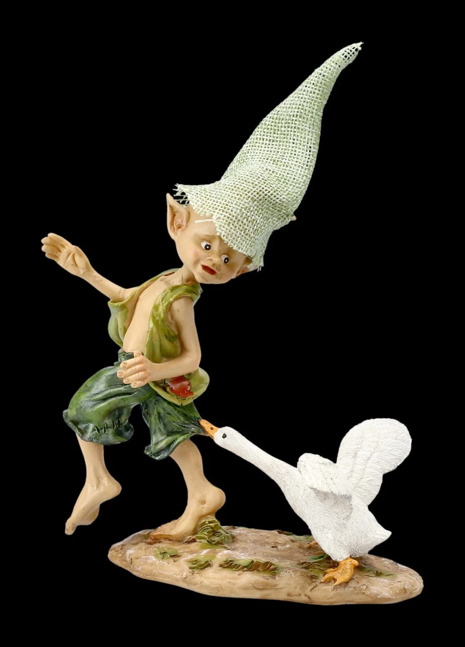 Pixie Kobold Figur Mit Gans - Lass Mich Los 3 Pixie Kobold Figur Mit Gans - Lass Mich Los