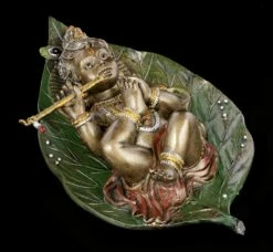 Baby Krishna Figur Auf Buddhabaum Blatt - Bronziert