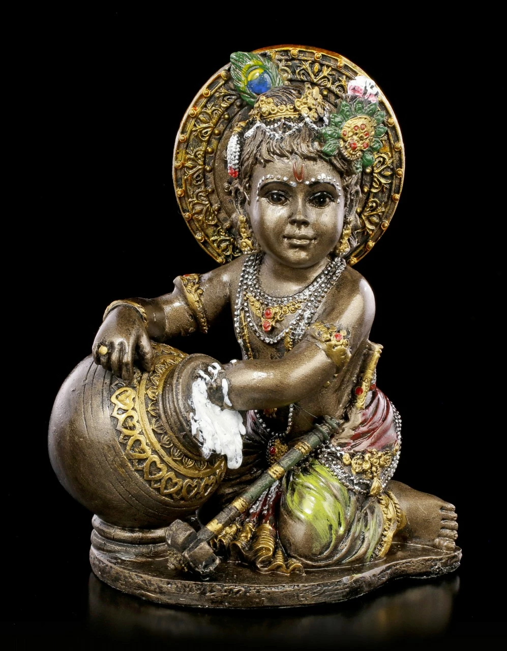 Baby Krishna Figur Stiehlt Butter - Bronziert 4 Baby Krishna Figur Stiehlt Butter - Bronziert – Bild 2