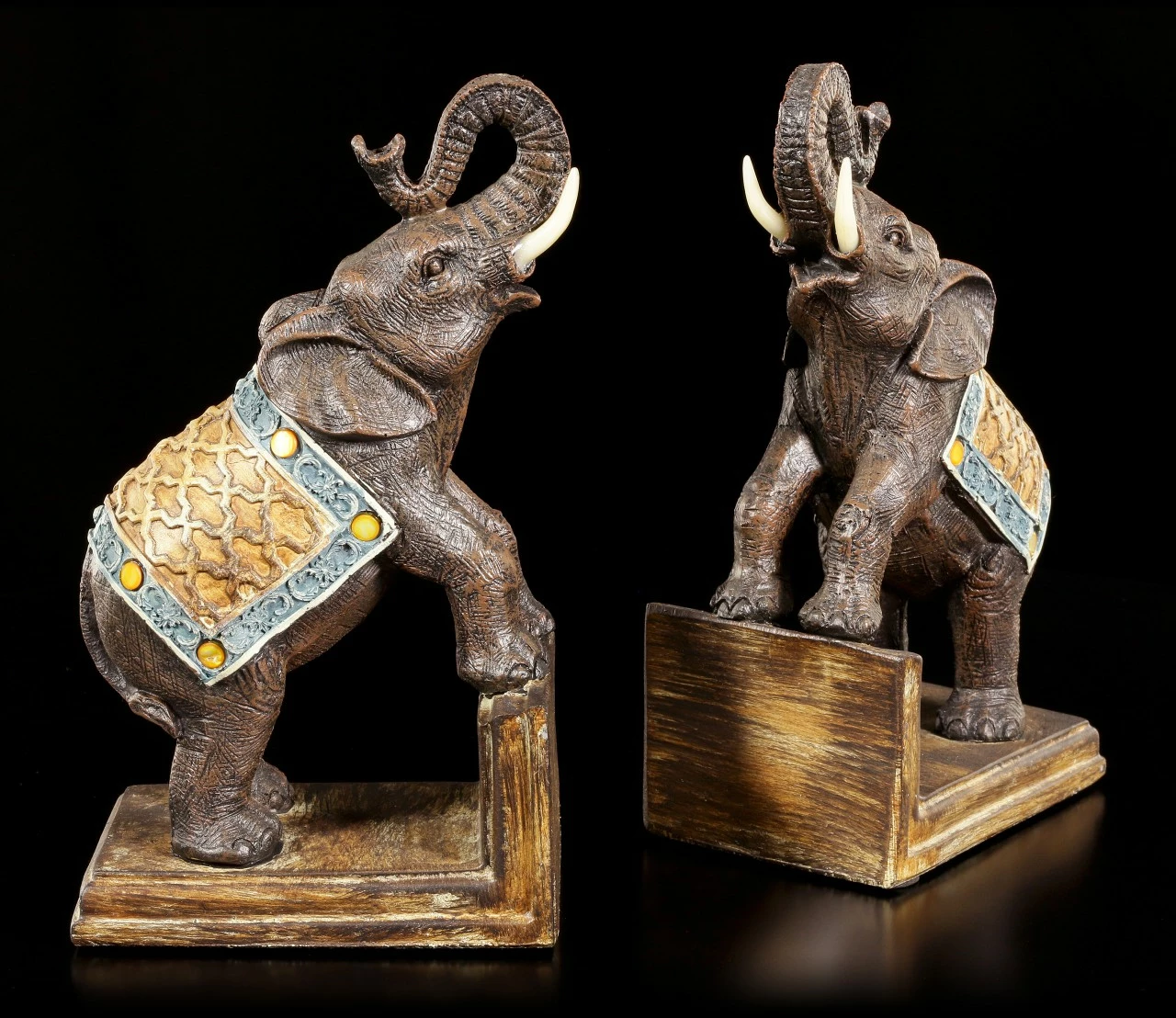 Buchstützen Set - Geschmückte Elefanten 4 Buchstützen Set - Geschmückte Elefanten – Bild 2