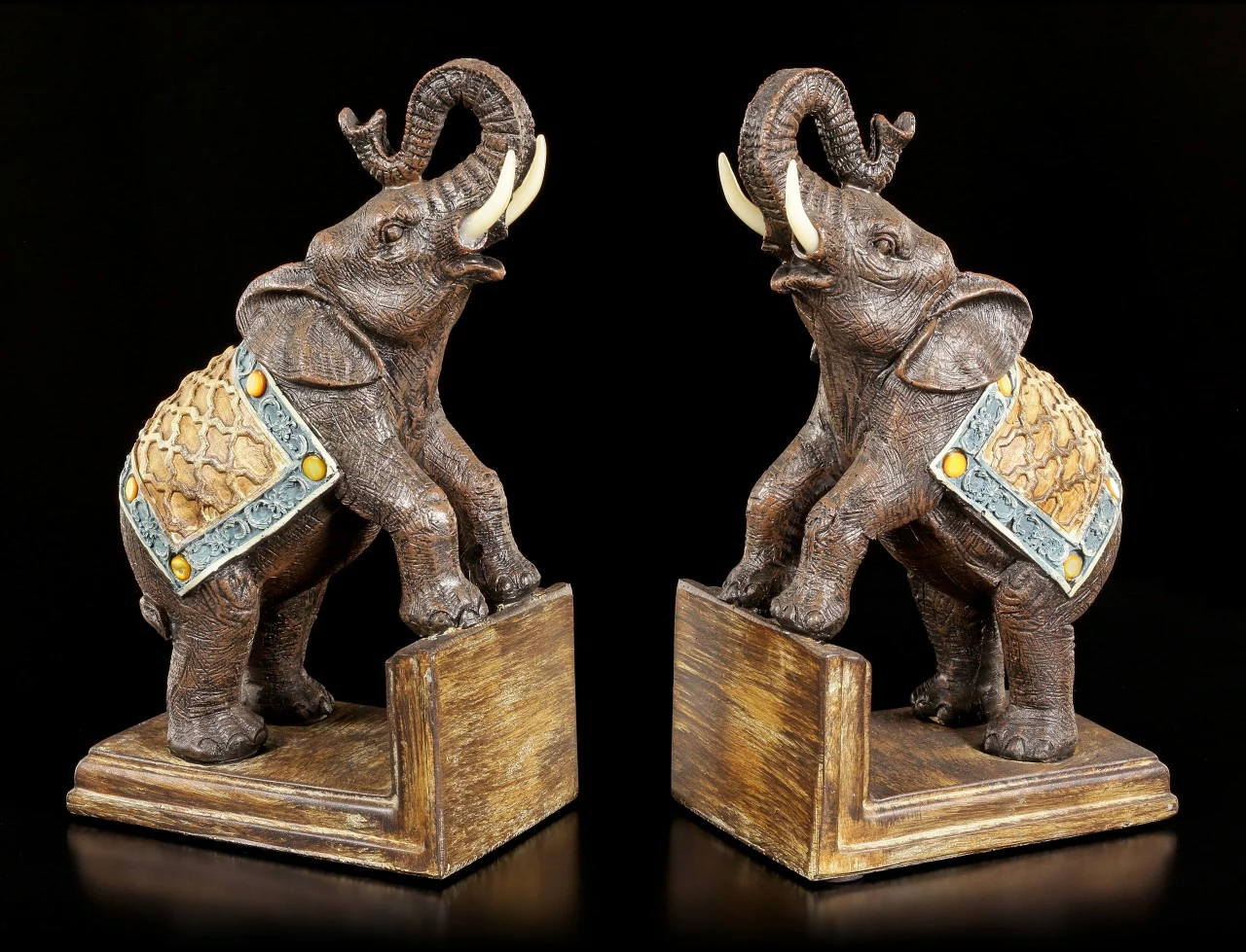 Buchstützen Set - Geschmückte Elefanten 3 Buchstützen Set - Geschmückte Elefanten