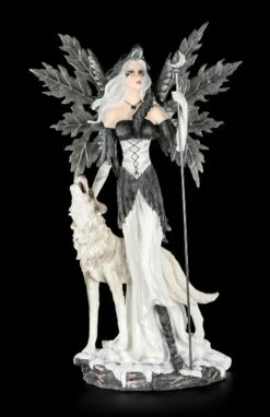 Elfen Figur Mit Wolf - Wächter Des Mondes Groß