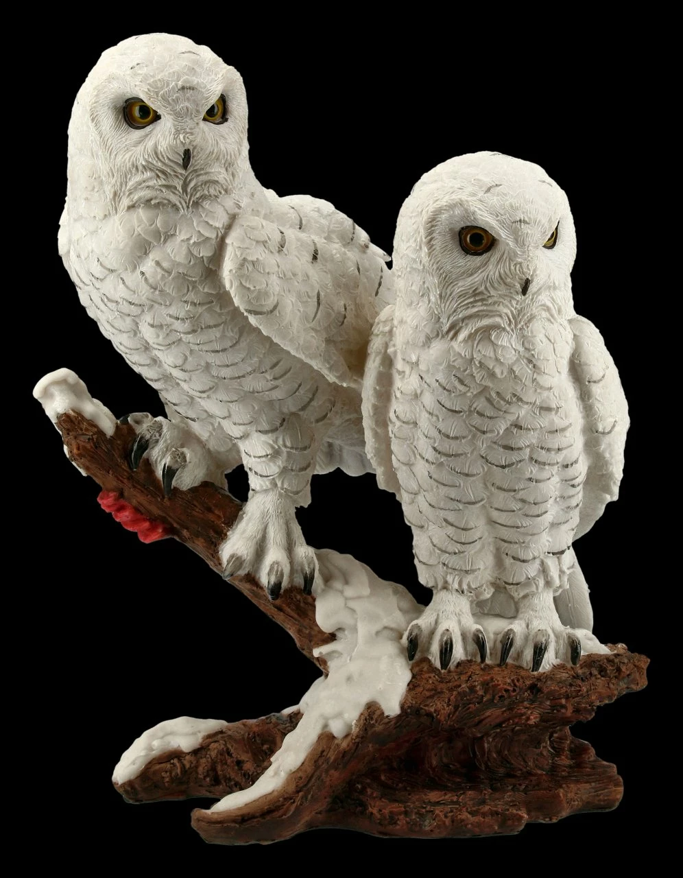 Eulen Figur - Schneeeulen Paar Auf Ast 3 Eulen Figur - Schneeeulen Paar Auf Ast