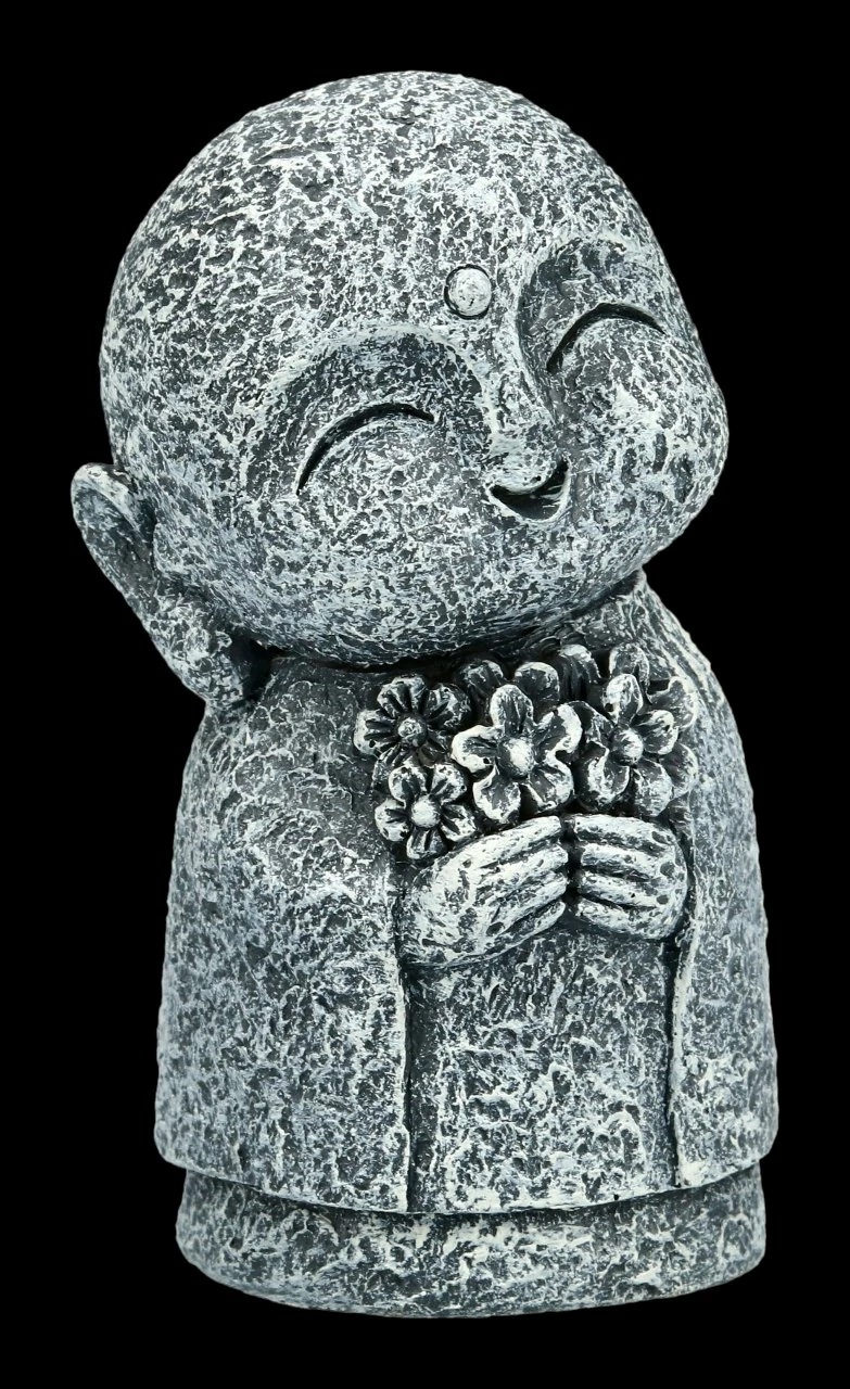 Jizo Mönch Figur Mit Blumen - Kshitigarbha 3 Jizo Mönch Figur Mit Blumen - Kshitigarbha