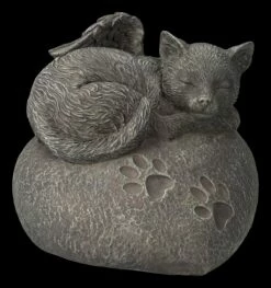 Tier Urne - Katzen-Engel Auf Herz In Steinoptik