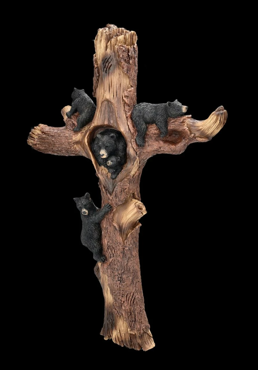 Wandrelief Kreuz - Schwarzbären Auf Baum 5 Wandrelief Kreuz - Schwarzbären Auf Baum – Bild 3