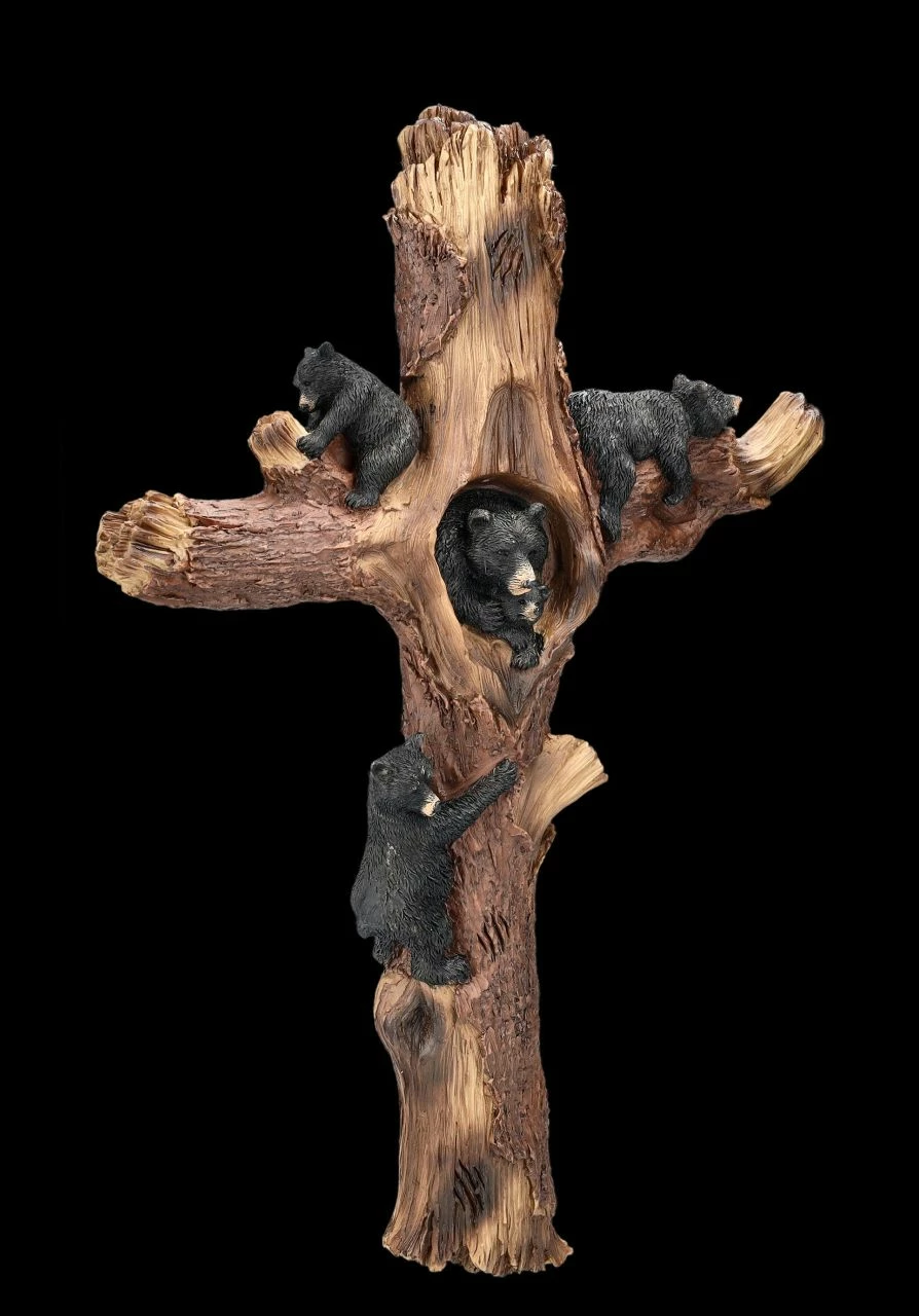 Wandrelief Kreuz - Schwarzbären Auf Baum 4 Wandrelief Kreuz - Schwarzbären Auf Baum – Bild 2
