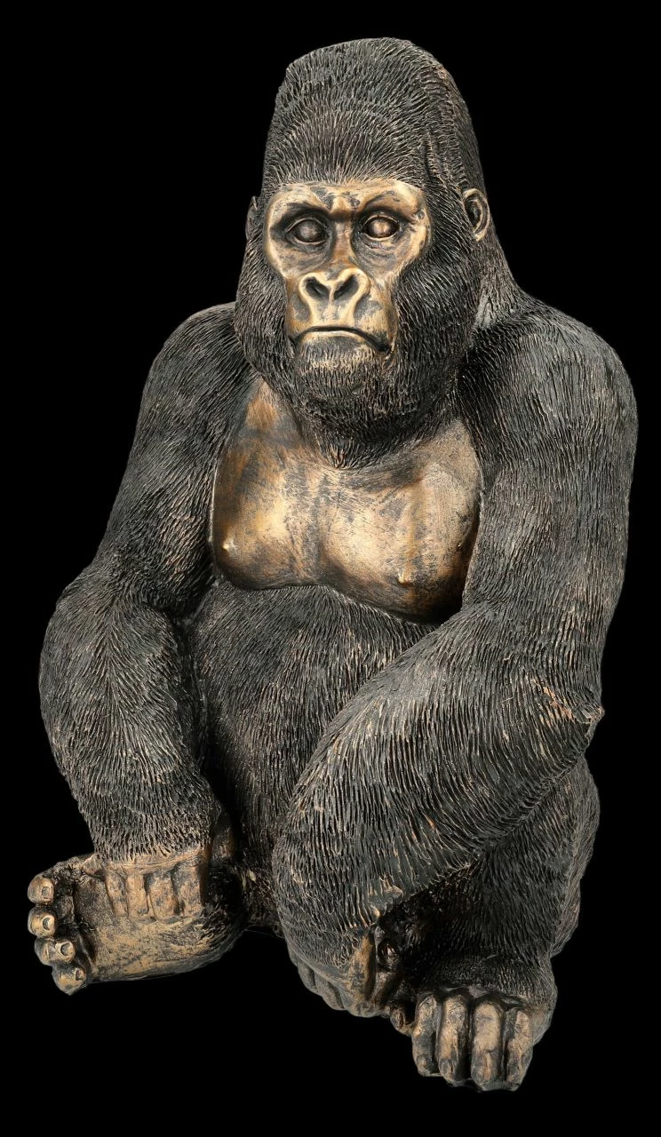 Gorilla Figur Sitzend - Bronzefarben 5 Gorilla Figur Sitzend - Bronzefarben – Bild 3
