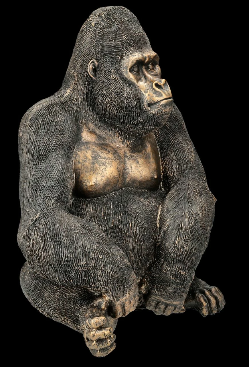 Gorilla Figur Sitzend - Bronzefarben 4 Gorilla Figur Sitzend - Bronzefarben – Bild 2