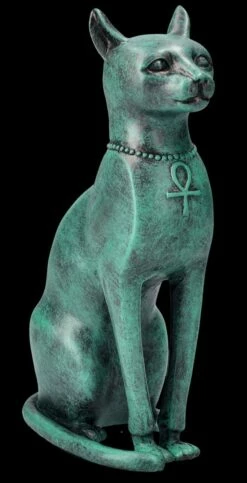 Bastet Figur - Ägyptische Katze In Bronze-Grünspan-Optik