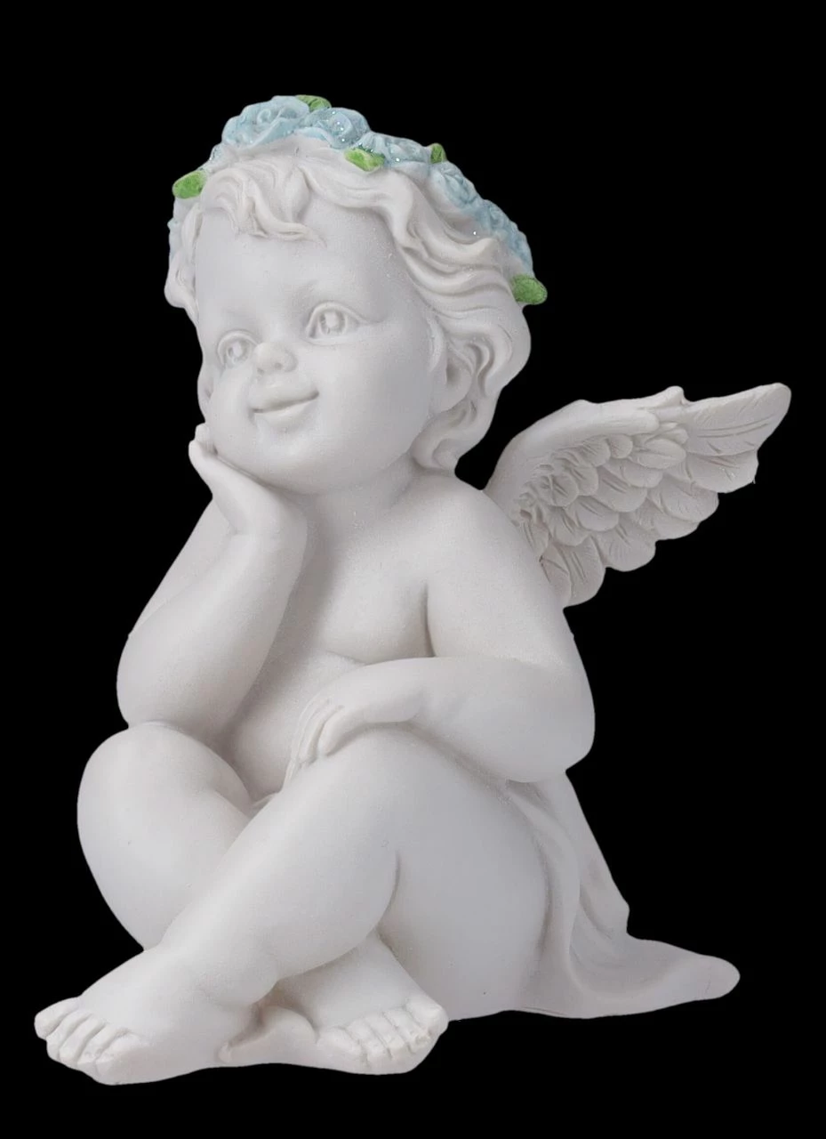 Engel Figur - Putte Mit Blauen Rosen 5 Engel Figur - Putte Mit Blauen Rosen – Bild 3