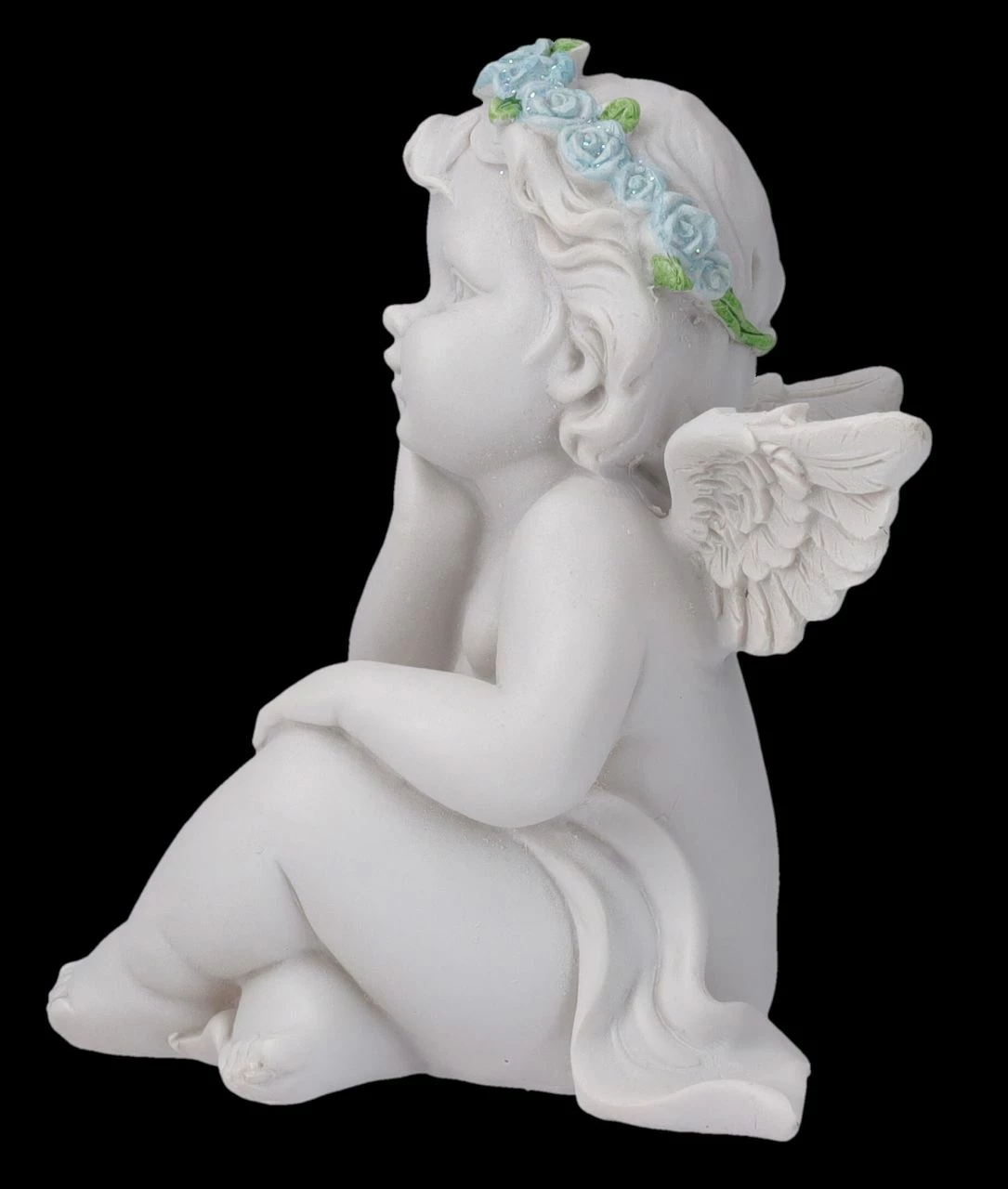 Engel Figur - Putte Mit Blauen Rosen 6 Engel Figur - Putte Mit Blauen Rosen – Bild 4